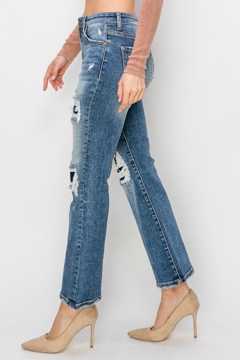 Risen Full Size High Rise Distressed Ankle Flare Jeans - Love Salve